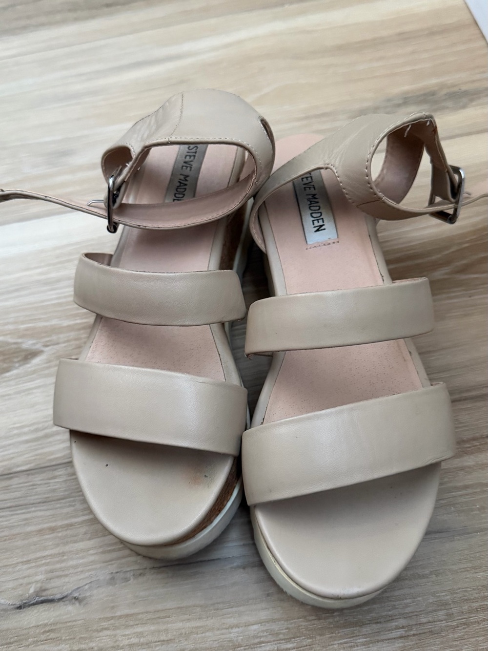 Steve Madden Beige Cork Platform Sandals